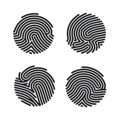 Poster - Set of Circle Fingerprint icons design for app. Finger print flat scan. Personal Id for authorization. Vector illustration isolated on white background