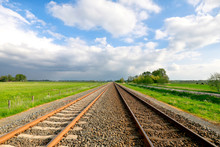 Railway Track In Dutch Countryside