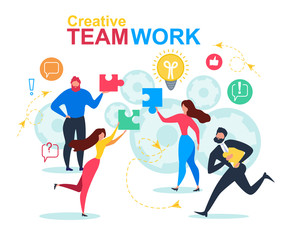 Wall Mural - Cartoon People Puzzle Element Creative Teamwork