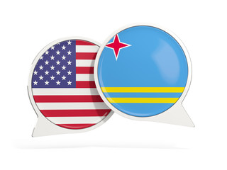 Wall Mural - Flags of United States and aruba inside chat bubbles