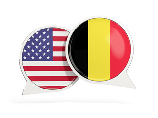 Wall Mural - Flags of United States and belgium inside chat bubbles