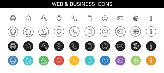 Poster - set of business card icons. name, phone, mobile, location, place, mail, fax, web. contact us, inform