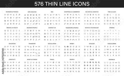 Fotografía Big vector collection of 576 thin line Web icon