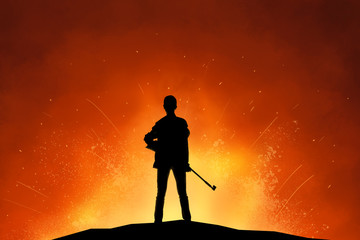 Female soldier with rifle silhouette