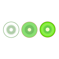 Wall Mural - Kiwi icon set, colorful half and slice. Fresh cartoon kiwi isolated on white background