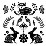 Folk art  pattern in Scandinavian style. Editable vector illustration