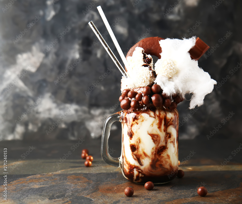 Delicious freak shake on dark background