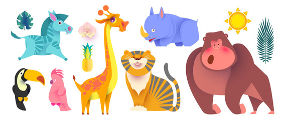 Cute Jungle Animals Set. Exptic Wild Collection.