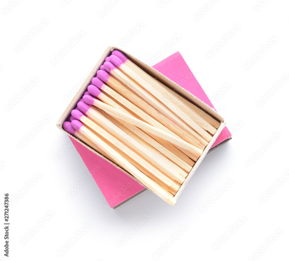 Boxes with matches on white background