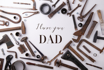 Wall Mural - Fathers day greeting card concept. Flat lay.