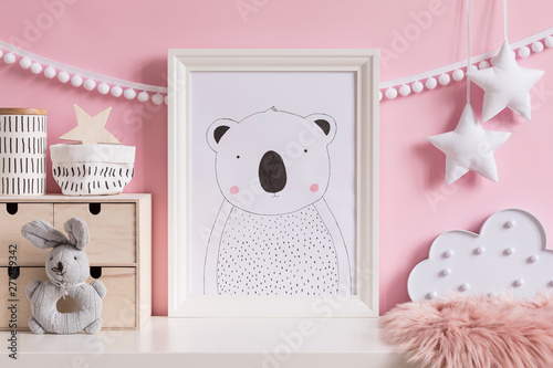 Modern Scandinavian Newborn Baby Room With Mock Up Poster