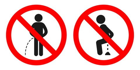 NO PEEING sign. NO POOPING sign. Vector.