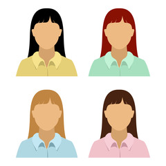 Poster - Asian woman in chemise. Set of abstract female avatars. Vector.