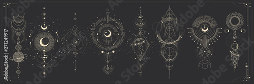 Cuadros en Lienzo Vector illustration set of moon phases