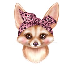 Cute Fennec Cartoon Illustration. Colorful Fox Portrait