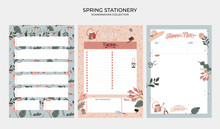 Set Of Weekly Planners And To Do Lists With Cute Summer Illustrations And Trendy Lettering. Template For Agenda, Planners, Check Lists, And Other Kids Stationery. Isolated. Vector