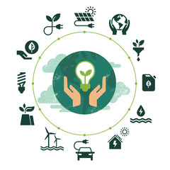 Wall Mural - vector illustration with set of icons isolated on white background on the theme of ecology.
