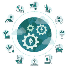 Wall Mural - vector illustration with set of icons isolated on white background on the theme of ecology.