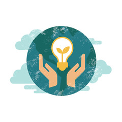 Wall Mural - vector green eco energy concept, plant growing inside the light bulb green earth.