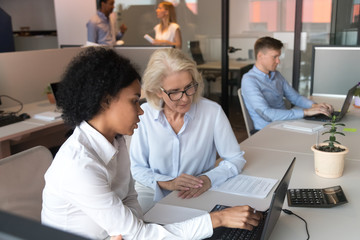 Poster - African American businesswoman with mature employee working together