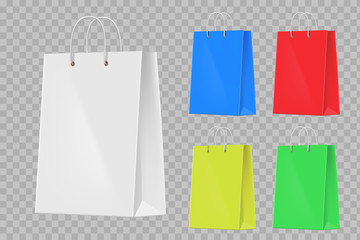 Wall Mural - Set of colorful paper shopping bags. Isolated on a transparent background.