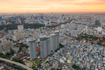 modern cityscape of Ho Chi Minh city at Vietnam take by drone