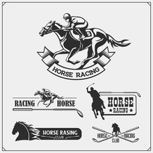 Horse Racing And Polo Club Emblems, Labels, Badges And Design Elements. Print Design For T-shirt.
