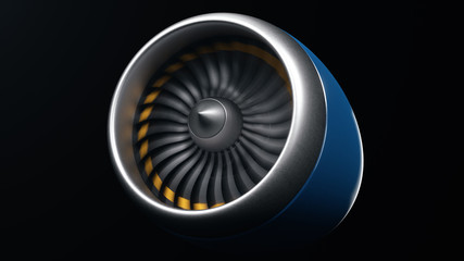 Wall Mural - jet engine, close-up view blades. engine blades at the ends painted orange. jet engine in motion, is