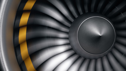 Wall Mural - jet engine, close-up view blades. engine blades at the ends painted orange. jet engine blades in mot