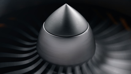 Wall Mural - jet engine, close-up view blades. engine blades at the ends painted orange. jet engine blades in mot
