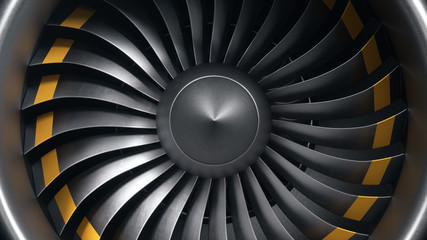 Wall Mural - 3d illustration jet engine, close-up view jet engine blades. front view of a jet engine blades. rota