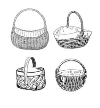 Set Empty Baskets Vector Engrave Isolated Design