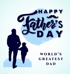 Happy Father s day. Silhouette of dad and baby son. Vector