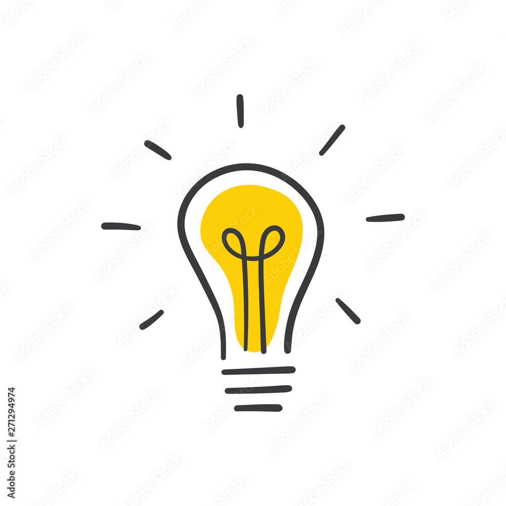 Light bulb doodle, hand drawn idea icon. - obrazy, fototapety, plakaty 