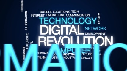 Wall Mural - Digital revolution animated word cloud. Kinetic typography.