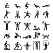 © ONYXprj - Fitness pictogram. Characters doing exercises sport figures vector icons and symbols. Fitness exercise, sport workout training illustration