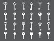 Key collection. Retro and modern house key silhouettes vector template for logo design. Set of keys white silhouette for safety house illustration