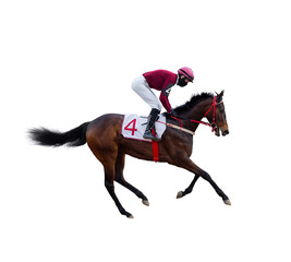 Wall Mural - horse jockey race track isolated on white background