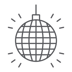 Poster - Disco thin line icon, decor and celebration, party ball sign, vector graphics, a linear pattern on a white background.