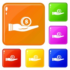 Poster - Dollar in hand icons set collection vector 6 color isolated on white background