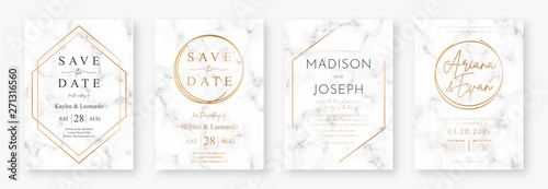 Fotomural Wedding card design with golden frames and marble texture