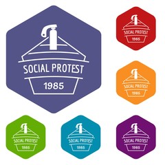 Wall Mural - Social protest riot icons vector colorful hexahedron set collection isolated on white 