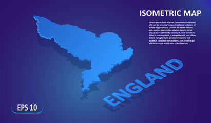 Wall Mural - Isometric map of the ENGLAND. Stylized flat map of the country on blue background. Modern isometric 3d location map with place for text or description. 3D concept for infographic. EPS 10