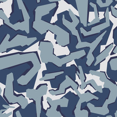 Poster - Abstract camouflage seamless pattern. Vector geometric camo background with monochrome blue marine texture.