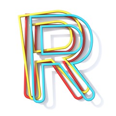 Poster - Three basic color wire font Letter R 3D