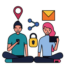 man and woman using mobile
