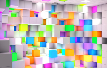 Fototapete - 3D rendering abstract background color light cubes