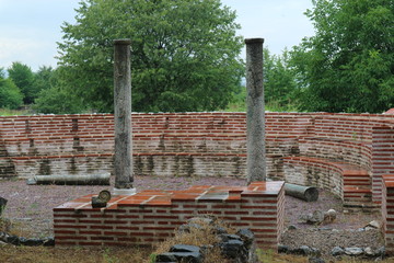 Two ancient greek columns on the ruins of Dion, Greece