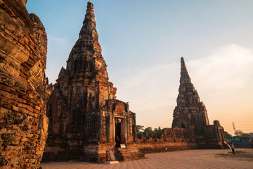 Thailand april 20 2019. Wat Chaiwattanaram in sunset time.This is historical park famous sightseeing place,Ayutthaya, Thailand.