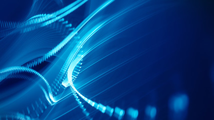 Poster - Abstract generative art background. 3d illustration. Fractal graphics composition of dots, waves and rays of light. Science and digital technology concept.